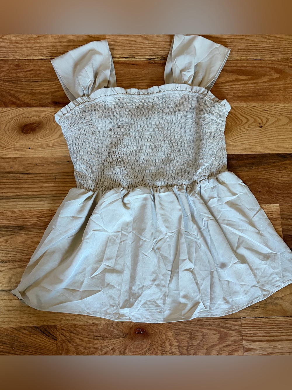 White Smocked Peplum Tank Top